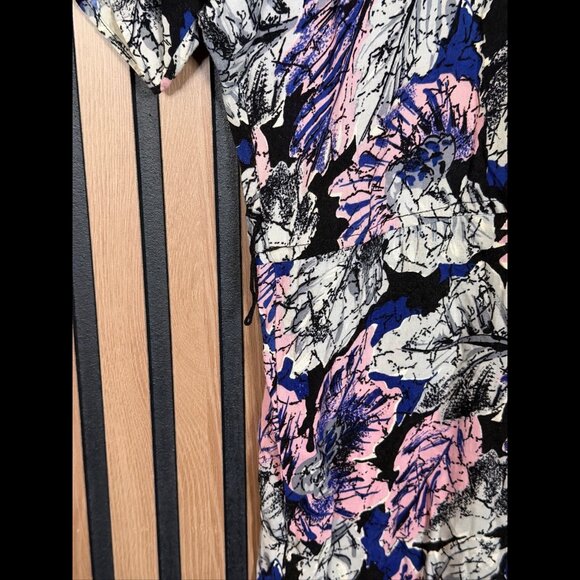 Joni Blair Shirt Dress 7 Womens Multicolor Short Sleeve Collared Leafy Floral - Picture 7 of 10